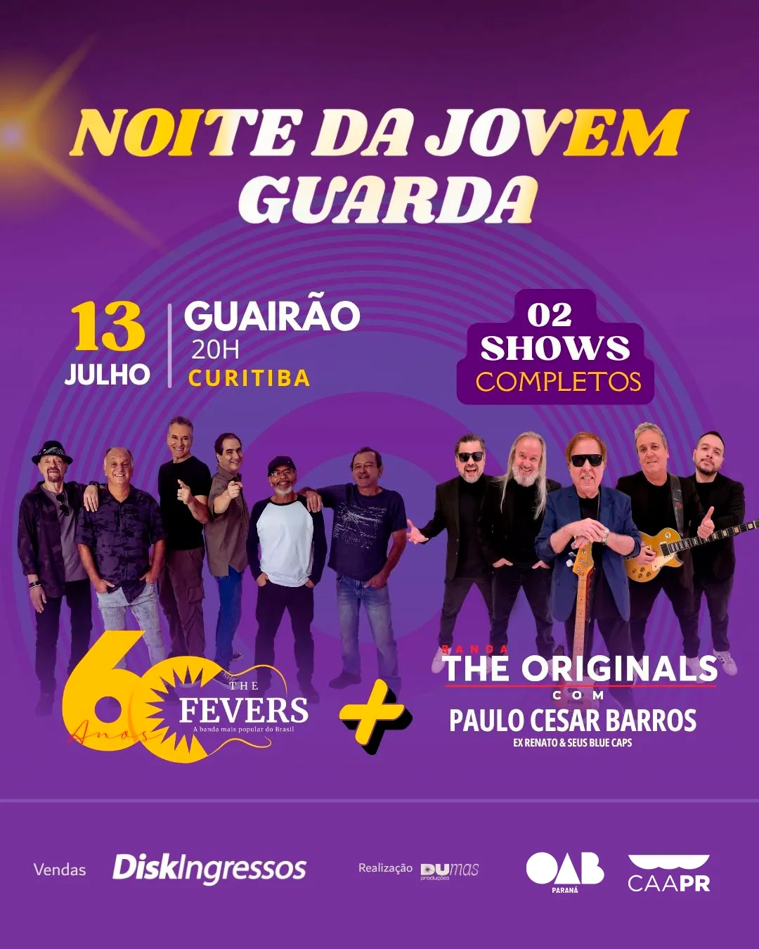Advogados têm 50% de desconto em ingressos para show da Jovem Guarda no Teatro Guaíra