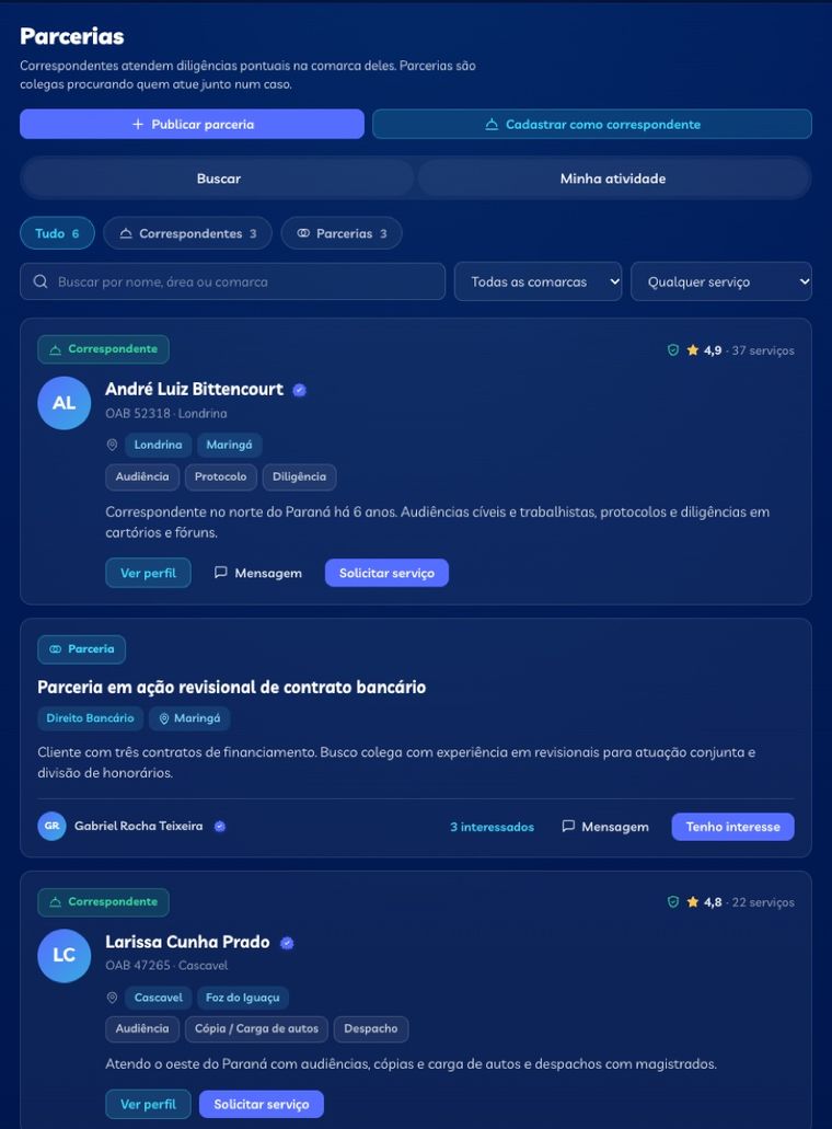 Parcerias e correspondentes no Hub OAB