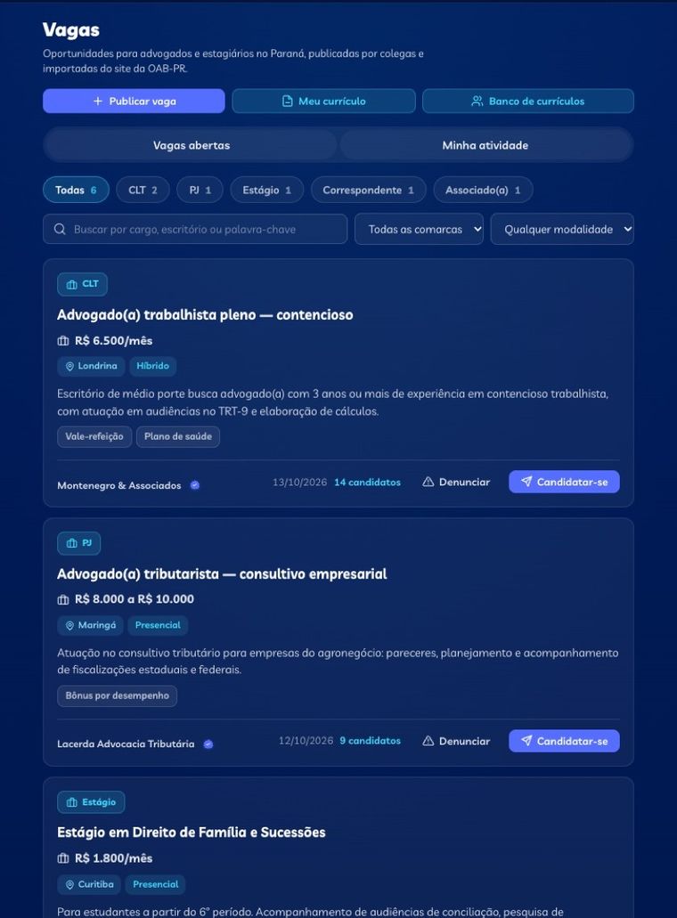 Vagas no Hub OAB